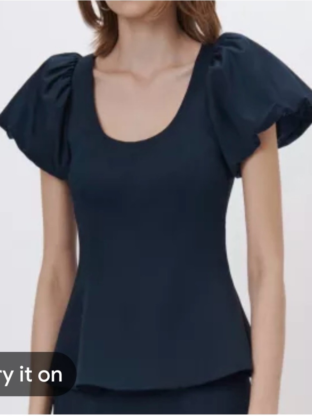 Jonathan Simkhai Navy Maraya Puff Sleeve Scoop Neck Top